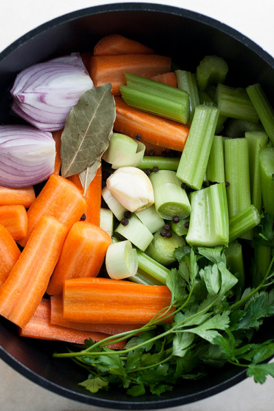 vegetable stock prepped ingredients