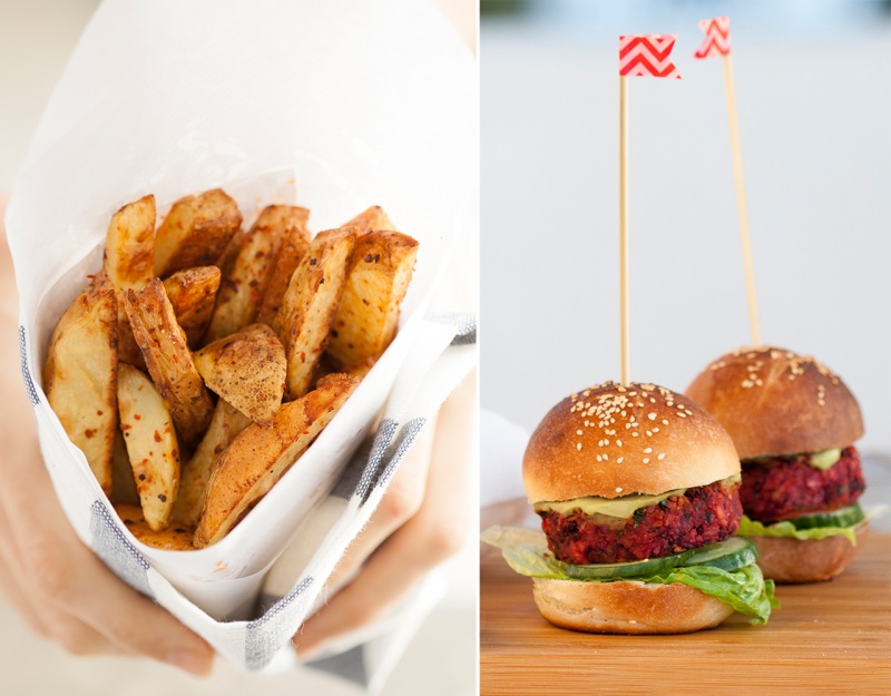 beetroot sliders and homemade fries