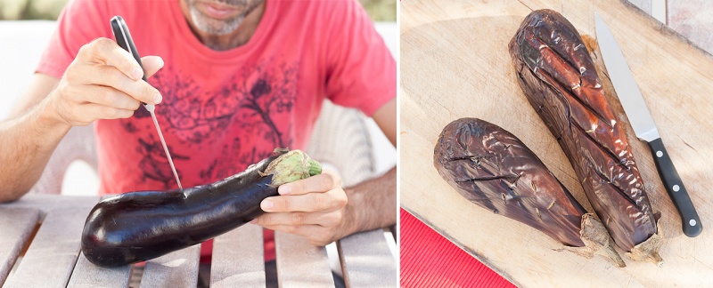 preparing aubergine