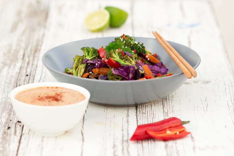 RAINBOW STIR-FRY WITH PEANUT SAUCE rainbow stir fry serving suggestion