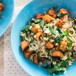 Cracked wheat with sweet potato cubes and tahini sauce-image