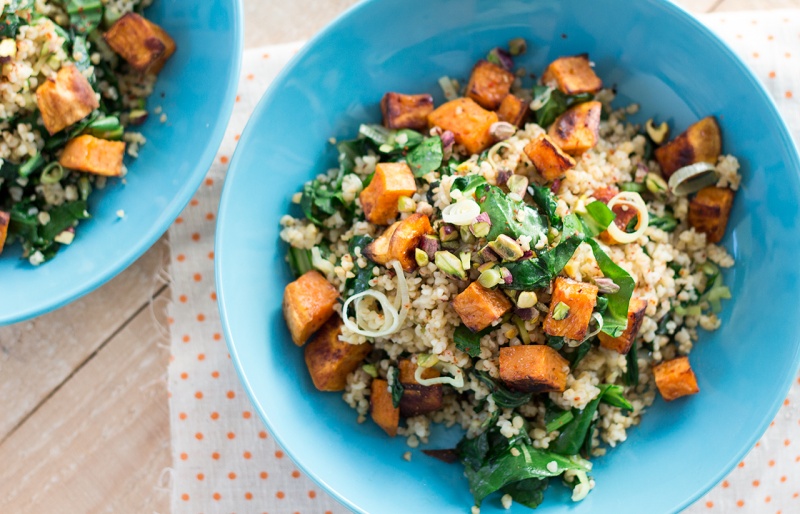 bulgur wheat sweet potato tahini sauce