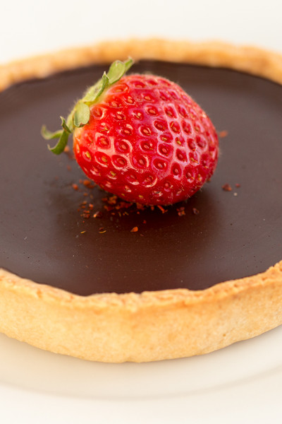 Chilli chocolate tart topped with stawberry