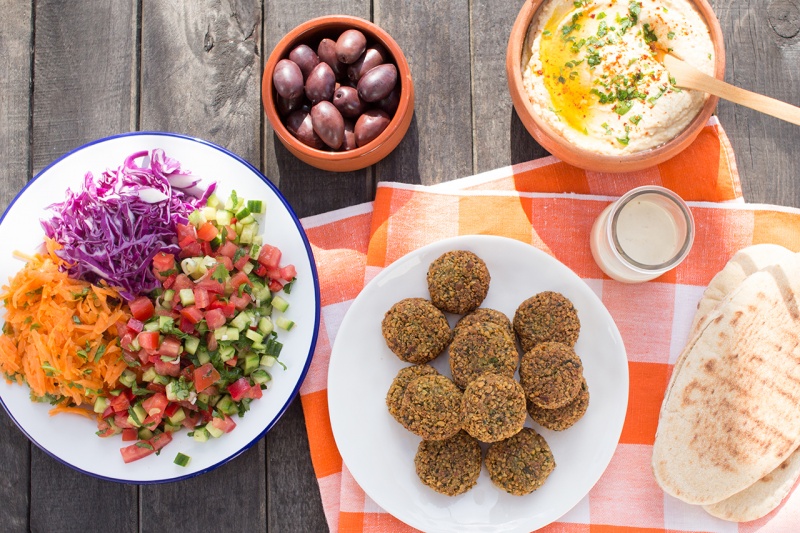 easy falafels and trimmings from above