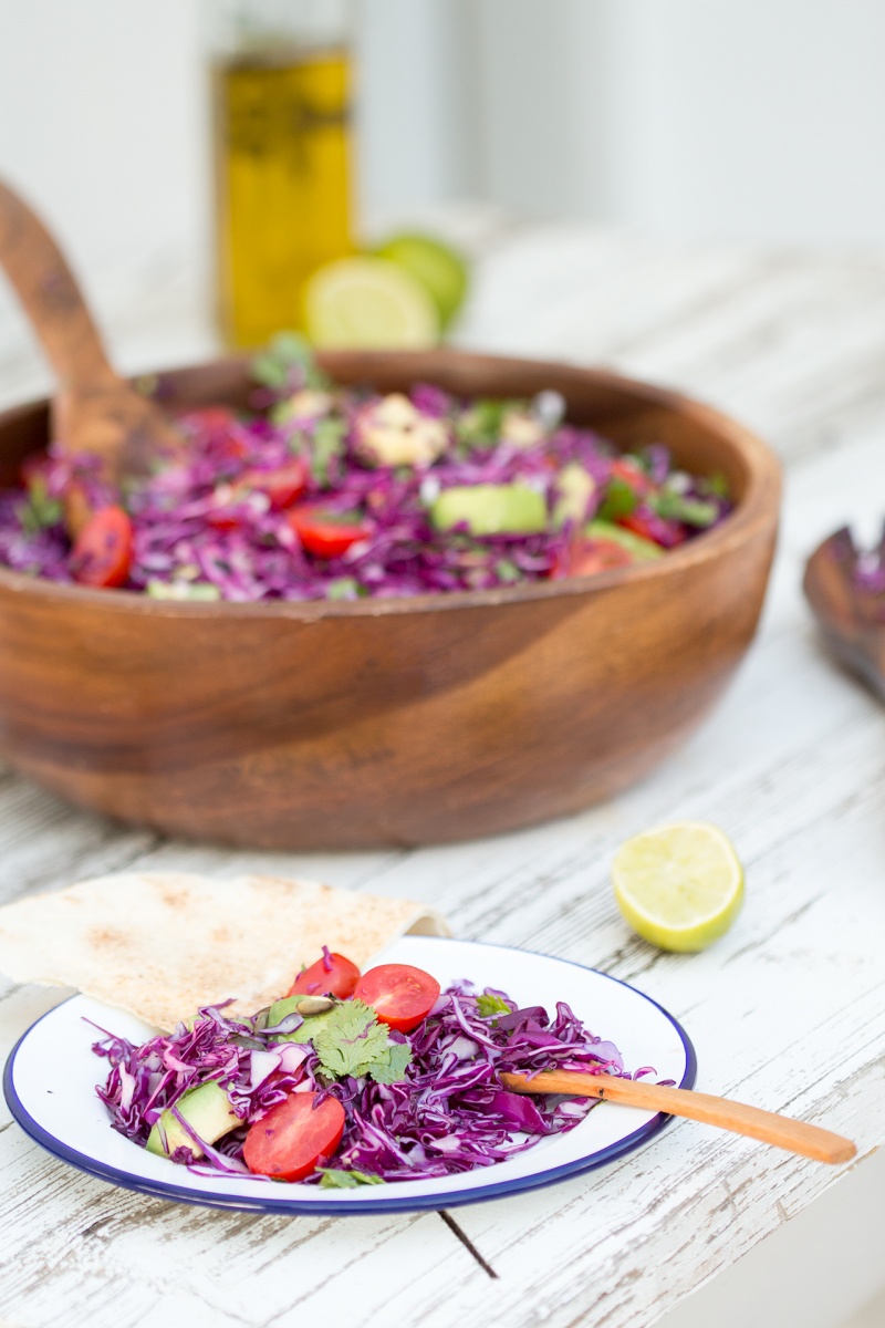 red cabbage avocado salad al fresco