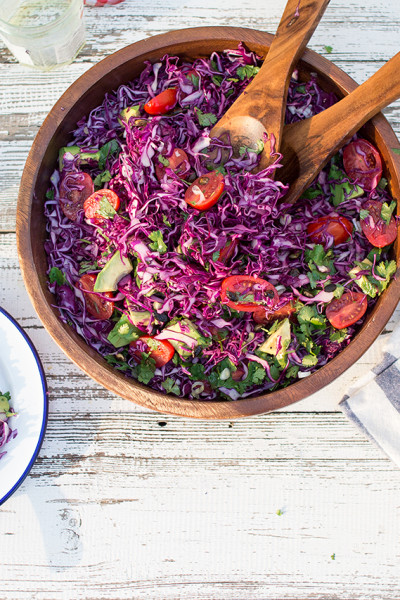 red cabbage avocado salad for six