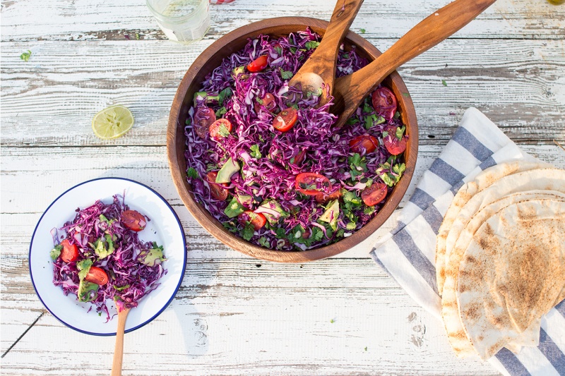 red cabbage avocado salad for six