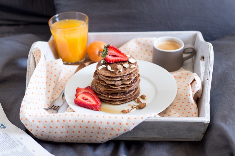 vegan buckwheat pancakes in bed