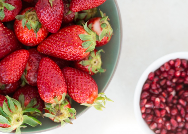 strawberries and pomegranates