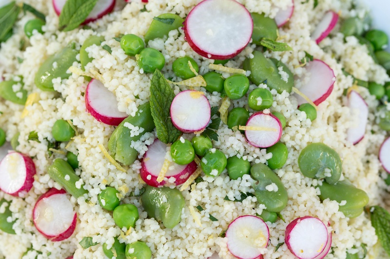 spring couscous salad close up