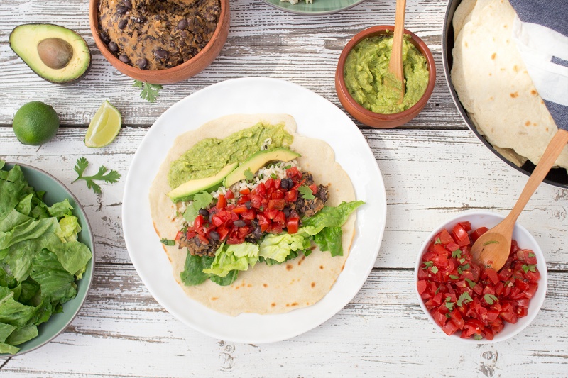 vegan burritos assembling