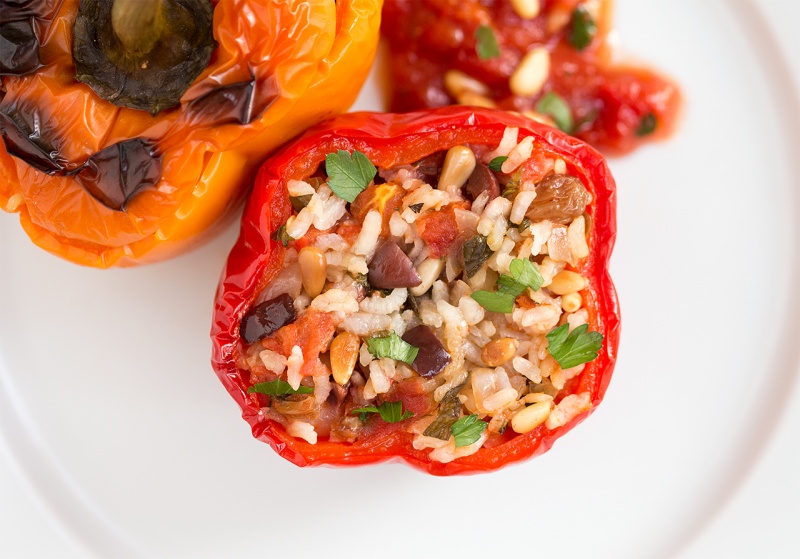 yemista greek stuffed peppers closeup