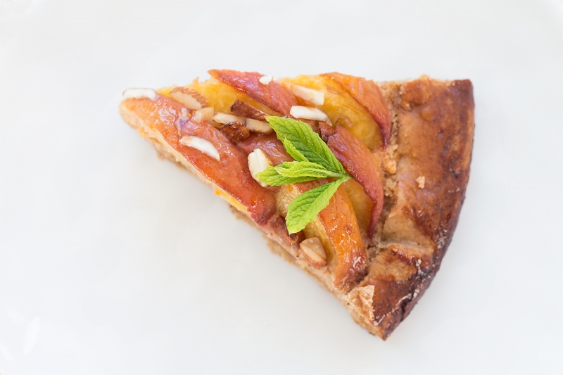 Vegan peach frangipane galette slice