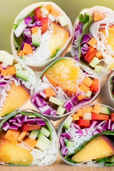 peach summer rolls stack