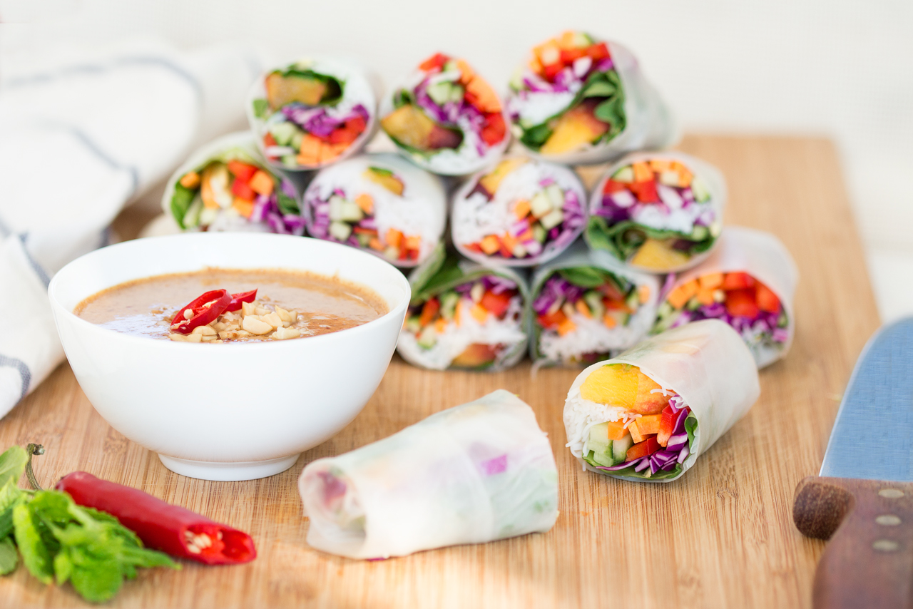 Vegan summer rolls with peanut sauce Lazy Cat Kitchen