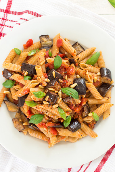 vegan pasta alla norma portion