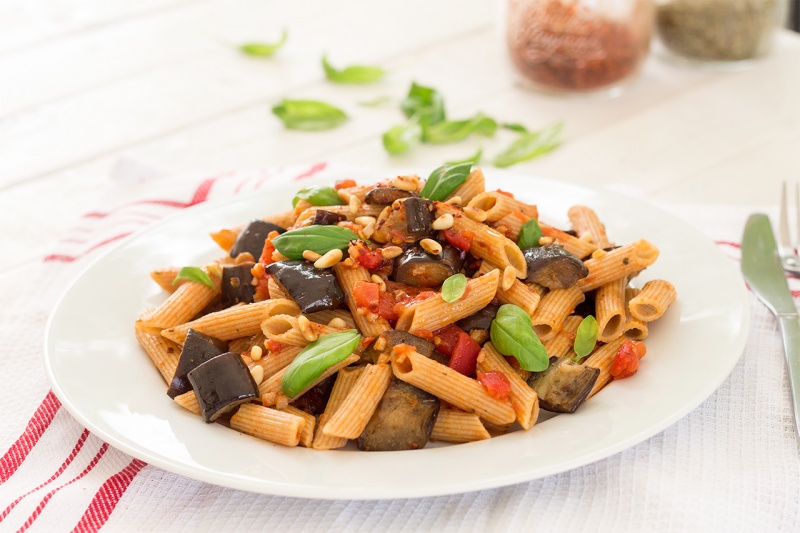 vegan pasta alla norma sideview