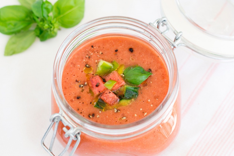 chilled watermelon gazpacho portion