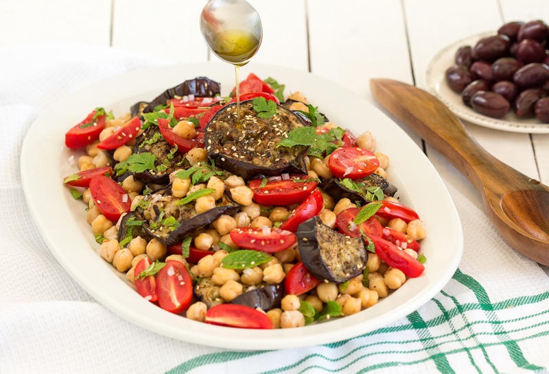 zaatar aubergine chickpea salad dressing