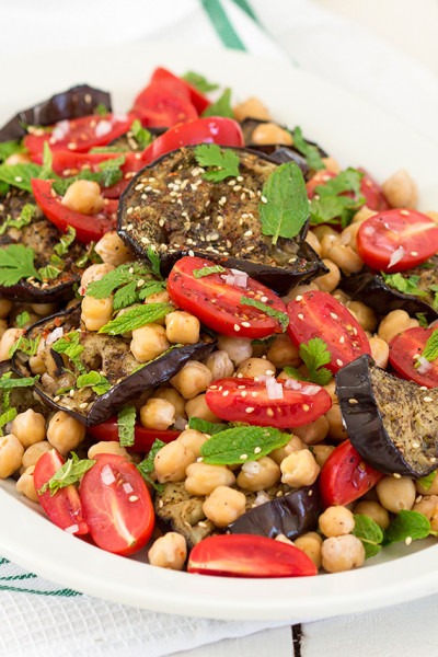 zaatar aubergine chickpea salad