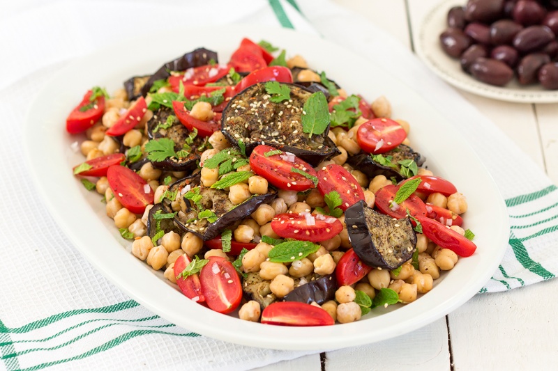 zaatar aubergine chickpea salad