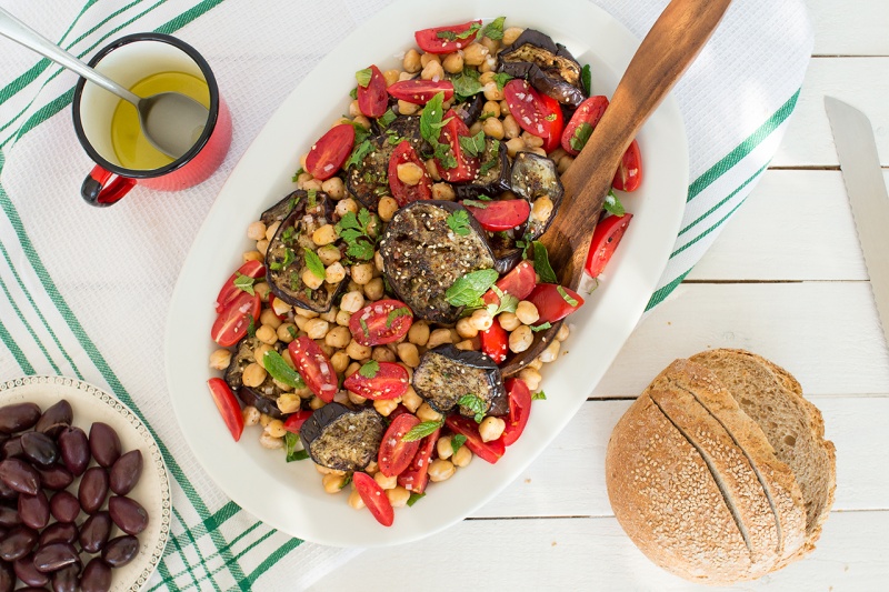 zaatar aubergine chickpea salad top down