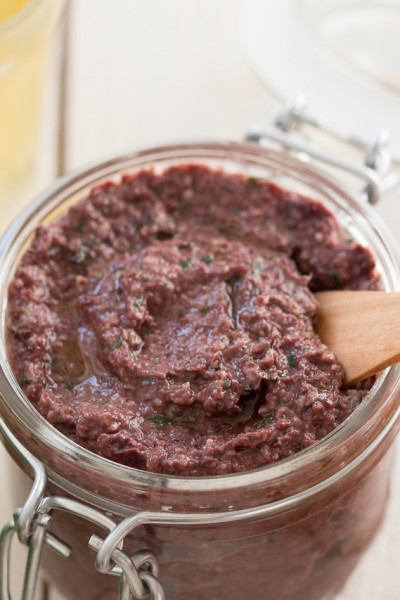 black olive tapenade in jar