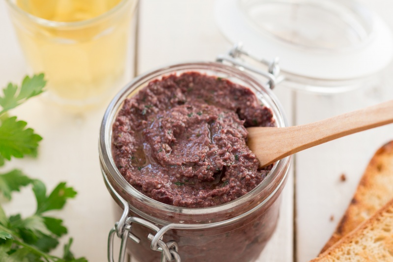 black olive tapenade in jar