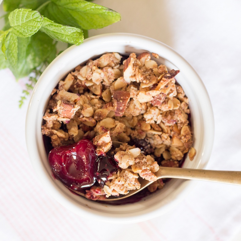 vegan cherry cobbler portion