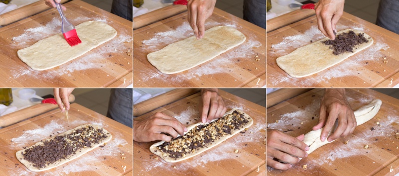 filling challah strands step by step