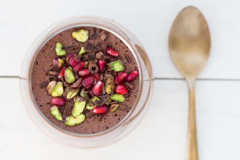 vegan chocolate mousse aquafaba close up