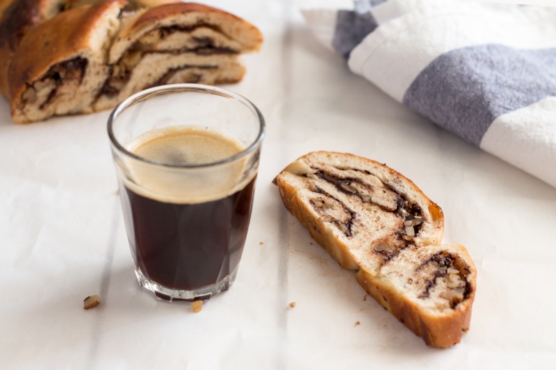 chocolate walnut vegan challah with espresso