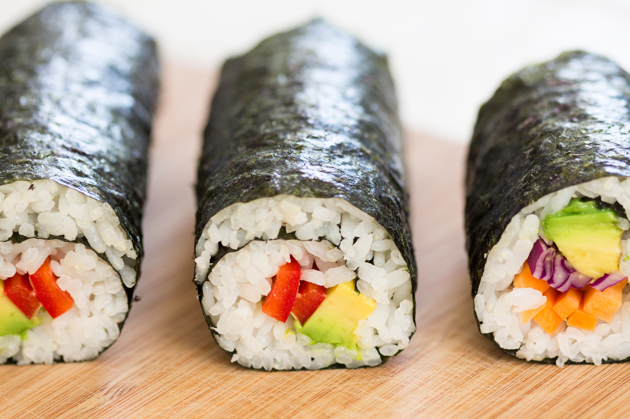 When making sushi rolls with a bamboo mat, place it in a large