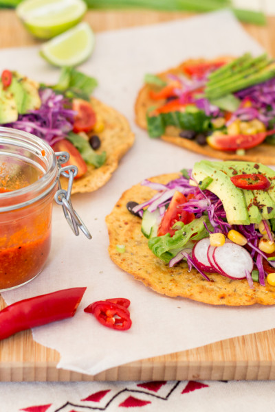 chickpea tacos and fiery pepper sauce