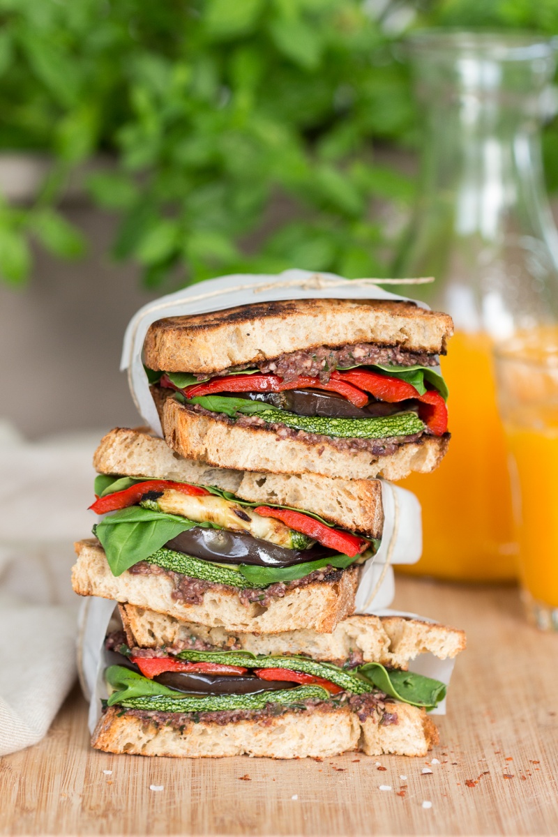 Mediterranean vegan sandwich stack