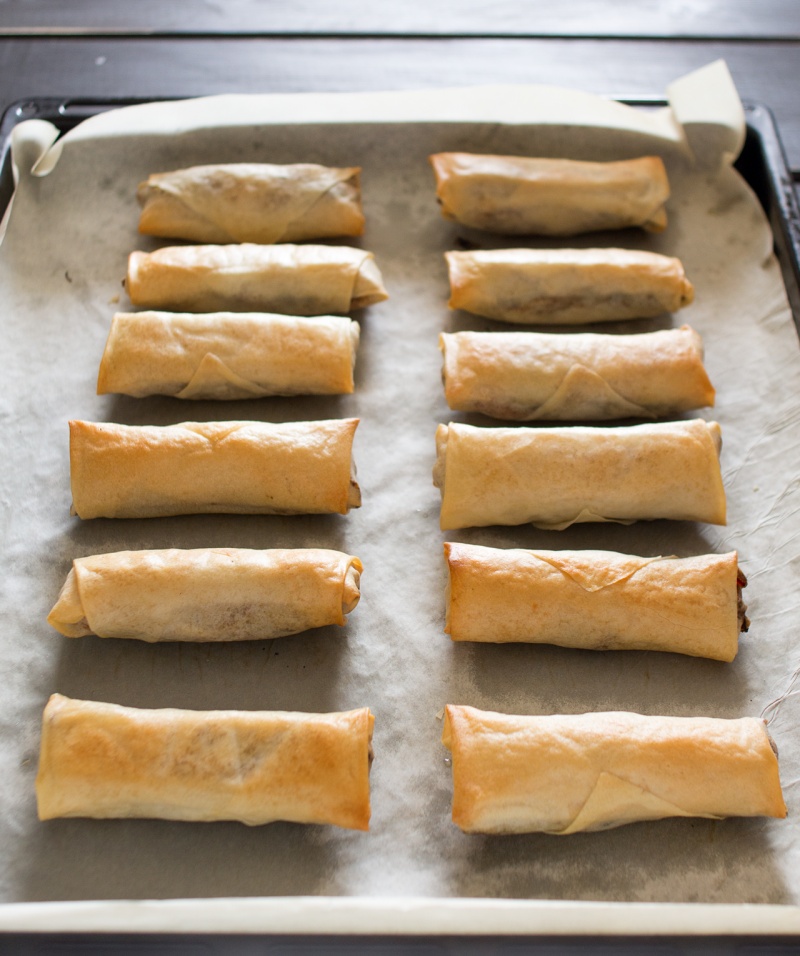 Vegan baked spring rolls with a dipping sauce Lazy Cat Kitchen