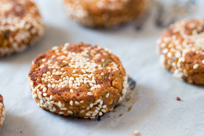 baked sweet potato falafels close up