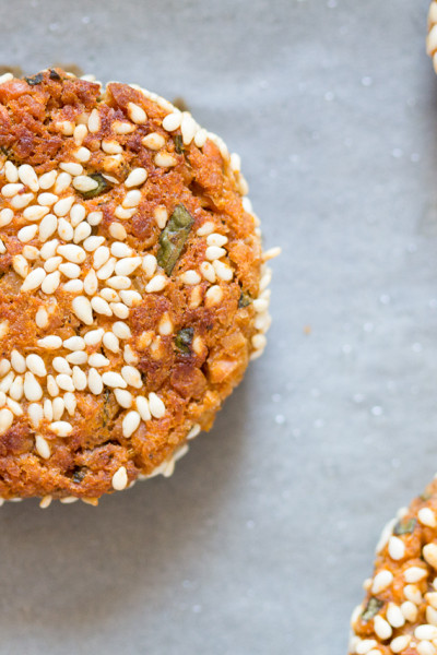 baked sweet potato falafels on baking tray