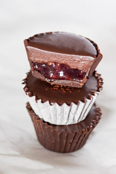 chilli chocolate raspberry cups closeup