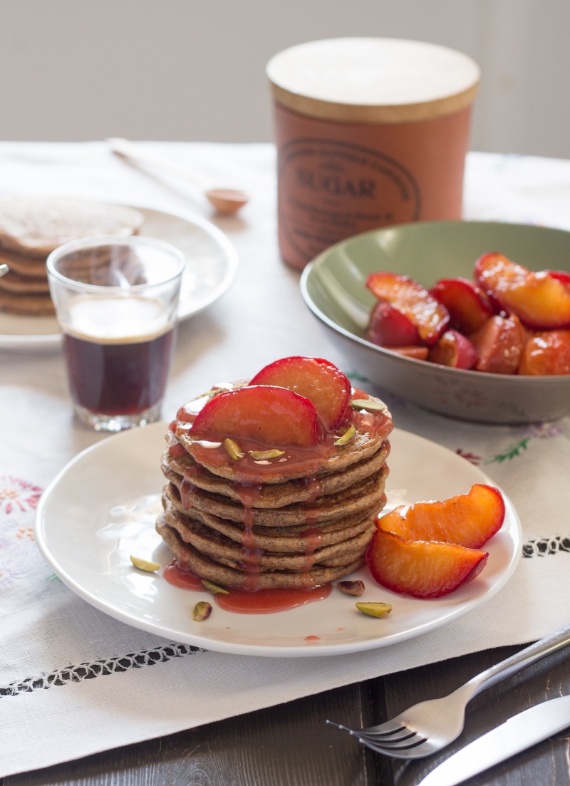 plum pancakes with cinnamon breakfast