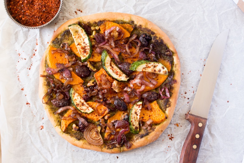 fall pizza with pumpkin uncut