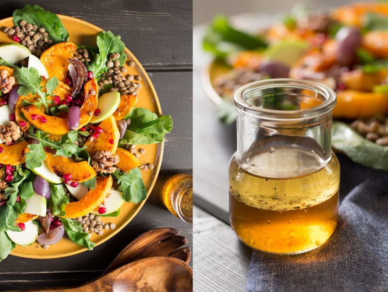 warm butternut squash salad and walnut dressing