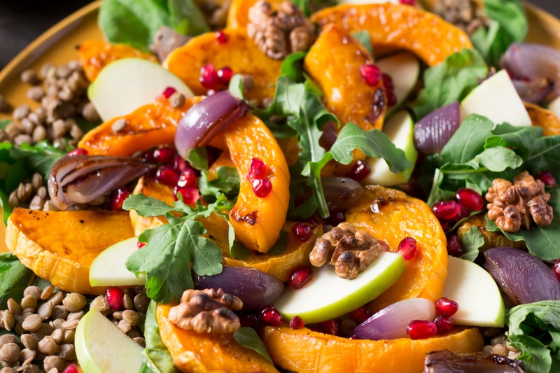 warm butternut squash salad closeup