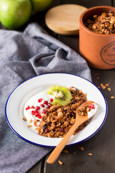 apple hazelnut and cranberry granola breakfast