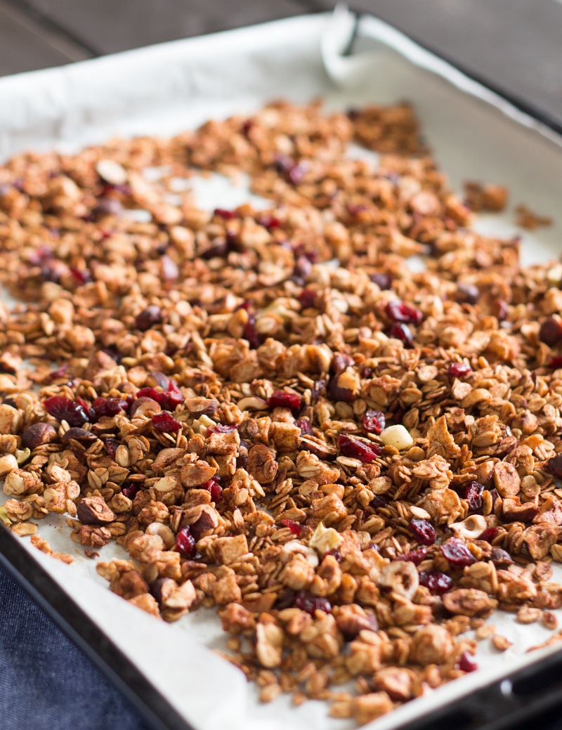 low fat granola on a tray