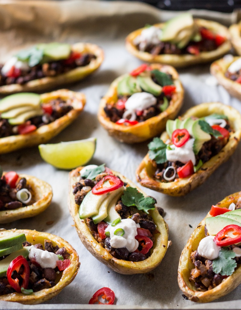 mexican potato skins on a baking tray