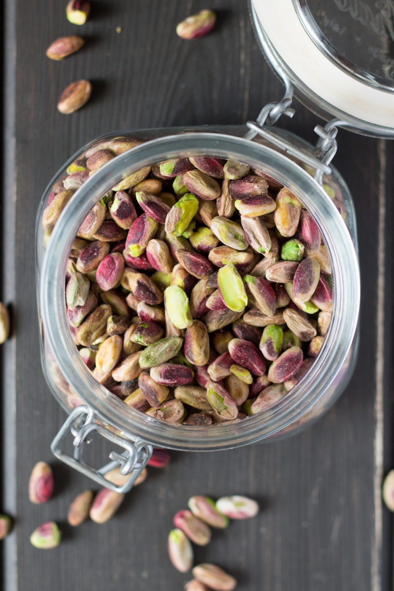 whole pistachios in a jar