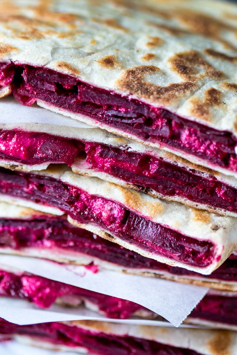 beetroot horseradish gozleme stack