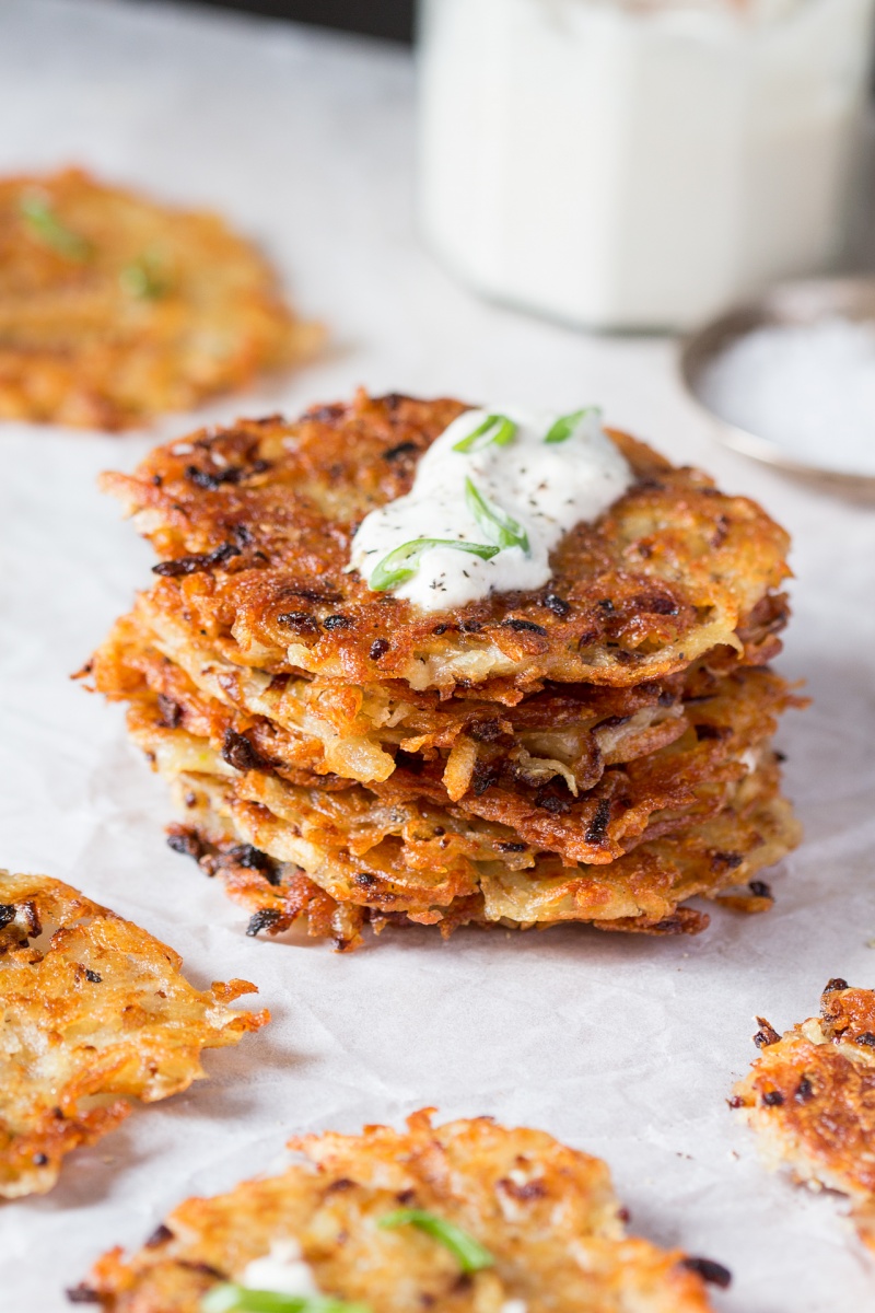 Vegan latkes with sour cream - two ways - Lazy Cat Kitchen