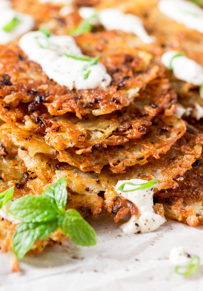 vegan latkes with cashew sour cream-and-spring-onion